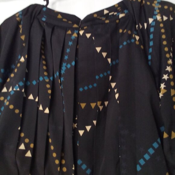 Jessica Simpson Dress Women 6 Half Sleeve Pleats Pattern Black Blue - Picture 16 of 16